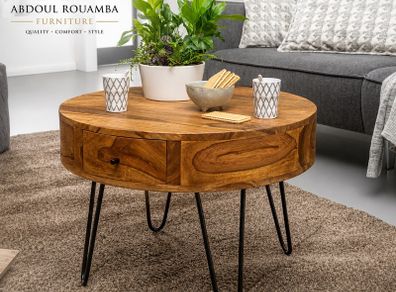 Round Coffee Table | Solid Sheesham Wood 60 x 60 x 44.5 cm  Modern Living Room Table