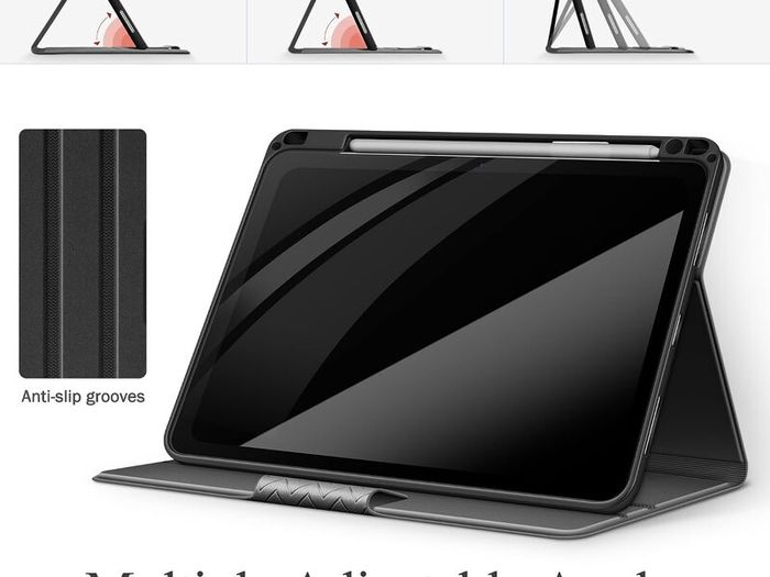 Case for iPad Pro 11 Inch (M5/M4) 2025/2024, PU Leather Case with Pencil Holder, Supports Pencil Pro and Pencil(USB-C), Adjustable Angles, Auto Sleep/Wake (Grey)