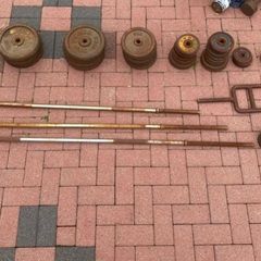 Assorted bars and cast iron weight plates