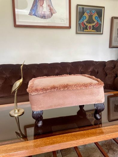 Vintage Low Square Dusty Pink Footstool 1980s Chic with Tassel Border