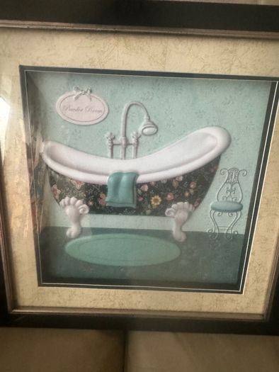 Vintage Bathroom glass covered Powder Room wall picture 16 inch x 16 Collection only