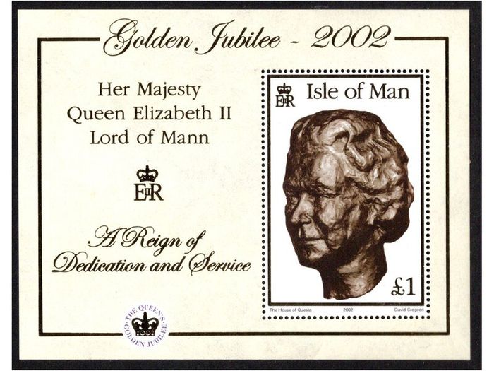 2002 Isle of Man Her Majesty Queen Elizabeth II Lord of Mann Golden Jubilee 2002 Commemorative Stamp Miniature Sheet Mint Never Hinged (MNH)
