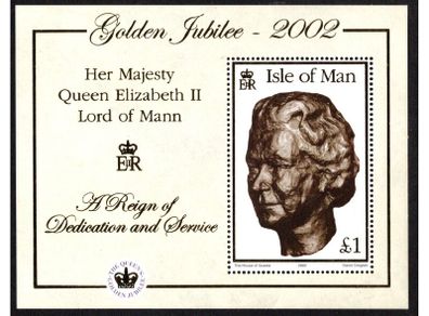 2002 Isle of Man Her Majesty Queen Elizabeth II Lord of Mann Golden Jubilee 2002 Commemorative Stamp Miniature Sheet Mint Never Hinged (MNH)