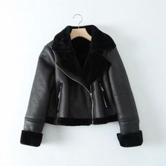 Black leather / PU fur jacket