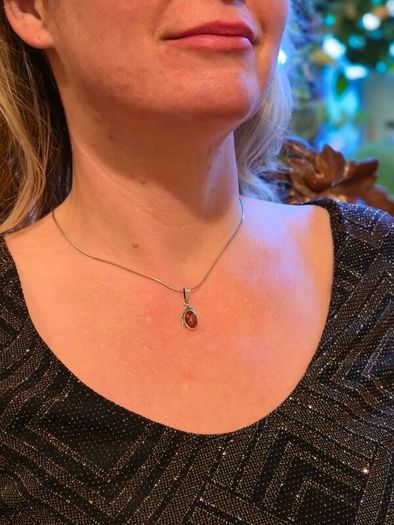 Vintage 925 Sterling Silver Natural Baltic Amber Charm