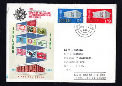 1969 Ireland Europa (CEPT) Commemorative Stamp Illustrated Addressed First Day Cover (FDC) with Baile Atha Cliath (Dublin) cancel