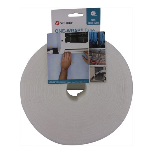 Velcro VEL-OW64178 White 50mm Wide ONE-WRAP Tape Roll of 25m