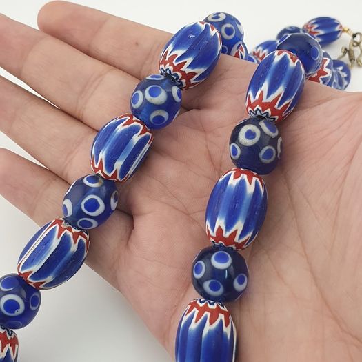 Antique Venetian Style Chevron & Thousand Glass Beads Necklace
