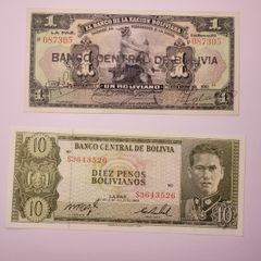 Bolivia 1, 10 Boliviano 1929, 1962 2 notes