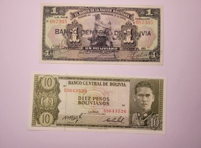 Bolivia 1, 10 Boliviano 1929, 1962 2 notes