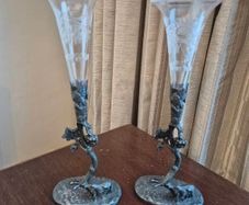 Vintage Glass Flutes with Ornate Metal Base