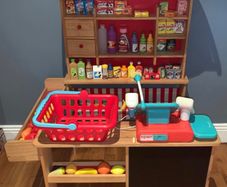 Wooden children's mini-market/shop with chalkboard including accessories