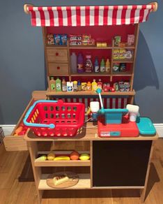 Wooden children's mini-market/shop with chalkboard including accessories