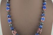 Vintage Venetian Style Mix Thousand Eyes &amp; Chevron Glass Beads Necklace