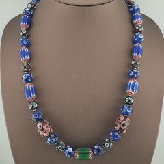Vintage Venetian Style Mix Thousand Eyes & Chevron Glass Beads Necklace