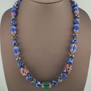 Vintage Venetian Style Mix Thousand Eyes & Chevron Glass Beads Necklace