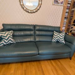 Green leather sofa plus cushions