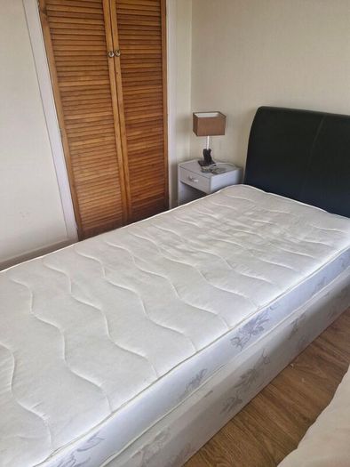 single bed base, mattress and headboard