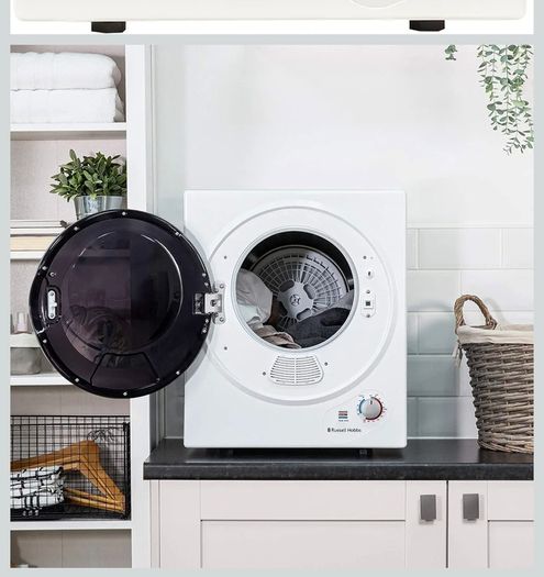 Russell Hobbs RH3VTD800 White 2.5kg Compact Mini Vented Tumble Dryer, Portable, Freestanding Table top Dryer with 3 Heat Settings