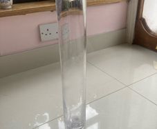 Vintage 80's Tall Cylindrical Clear Glass Vase