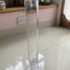 Vintage 80's Tall Cylindrical Clear Glass Vase