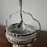 Vintage Glass Preserve / Jam Bowl with Metal Basket, Lid & Spoon Image 7
