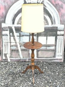 Antique Edwardian/1930s Wooden Floor Lamp with Built-In Wine Table