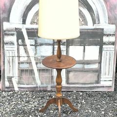 Antique Edwardian/1930s Wooden Floor Lamp with Built-In Wine Table