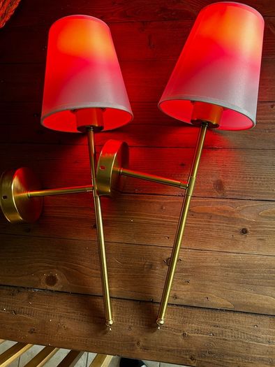 2 Brass Wall Lamps with Colour-Changing Rechargeable Bulbs (No Wiring Needed)