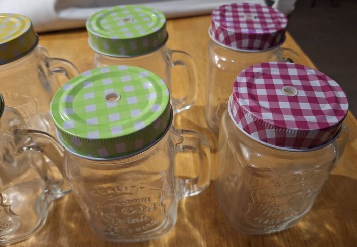 Engraved Mason Jars with Check Patterned Metal Lids
