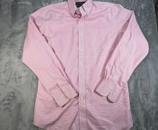 LAUREN RALPH LAUREN Fitted Non Iron Mens Shirt Pink Striped Long Sleeve 15.5 E39