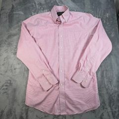 LAUREN RALPH LAUREN Fitted Non Iron Mens Shirt Pink Striped Long Sleeve 15.5 E39