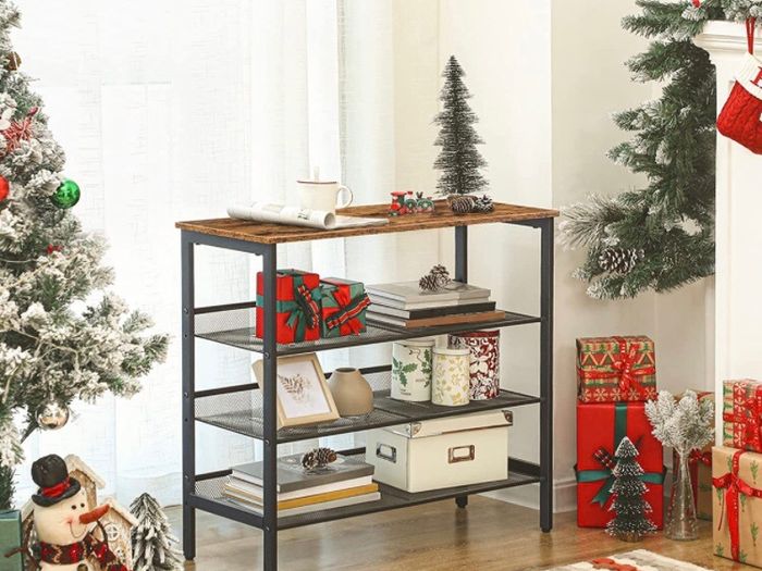 4-Tier Shoe Rack, Industrial Shoe Storage Organizer with 3 Adjustable Mesh Shelves, Metal Frame, Strong and Durable, Ideal for Entryway, Living Room, Bedroom, Hallway, Rustic Brown
