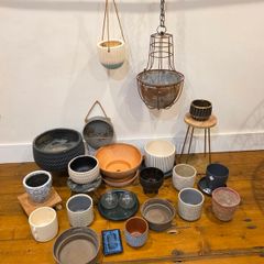 Large Bundle of 28 Plant Pots, Planters, Stands, Trays & Hanging Planters