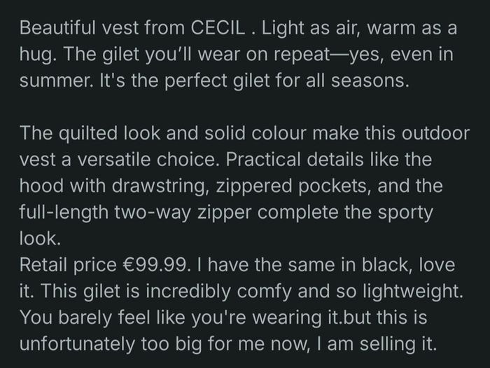 Cecil Long Gilet BNWT Includes Postage