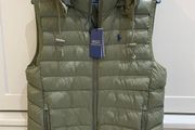 Designer brand Polo Ralph Lauren army khaki Green sleeveless quilted gilet with removable hood BRAND NEW