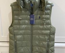 Designer brand Polo Ralph Lauren army khaki Green sleeveless quilted gilet with removable hood BRAND NEW