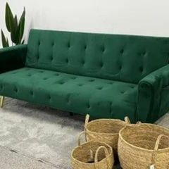 Luxury Velvet Sofa Bed with Golden Legs green