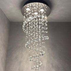 Elegant Spiral Crystal Chandelier Lights, A1A9 Clear K9 Crystal Raindrop LED Ceiling Lights Chrome Flush Mount Pendant Lamp Fixture for Livingroom Dining Room Hallway Stairway Foyer D40cm H80cm
