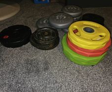 bench, bar and weights set