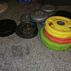 bench, bar and weights set