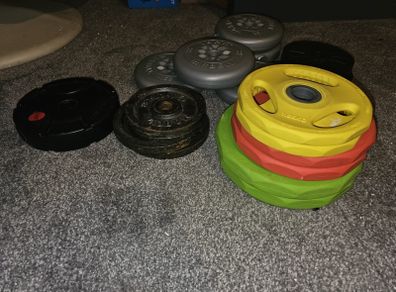 bench, bar and weights set