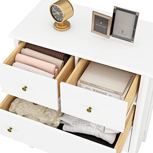 Chest of Drawers, White Sideboard with 5 Drawers, Side Cabinet, Lots of Storage Space, Multi-Purpose Cabinet for Living Room, Bedroom, Hallway, 74 x 40 x 9