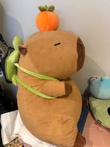 Giant Capybara Plush Toy with Turtle Backpack & Orange