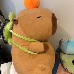 Giant Capybara Plush Toy with Turtle Backpack & Orange