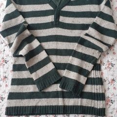 Benetton jumper wool green striped 11 12  years