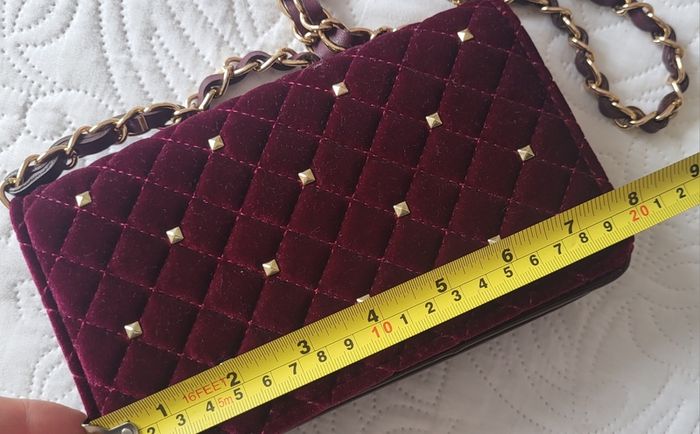 Accessorize burgundy velvet gold stud and chain bag - Rrp 50