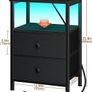 Bedside Table with LED Light, Small Side Table with Charging Station Image 4