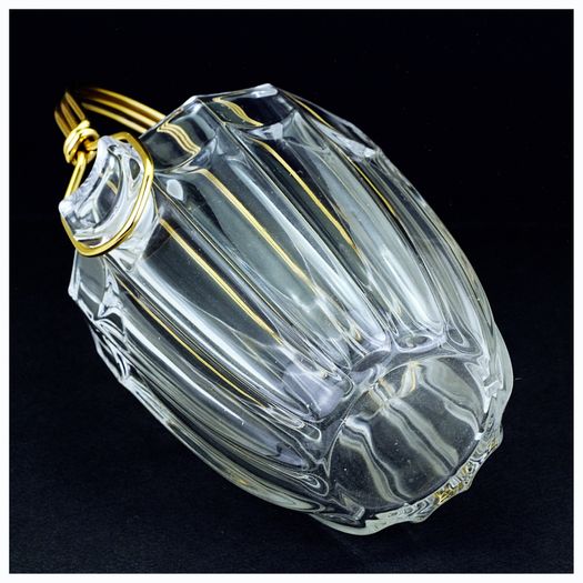 Mid Century Modern Bohemian 1960s August Walther Crystal Ice Bucket, Gold Handle