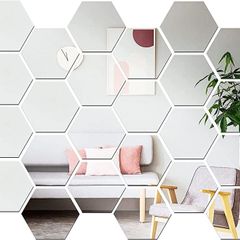 24 Pieces Hexagon Mirror Wall Stickers Acrylic Mirror Setting Wall,Mirror Setting Wall Sticker Self-Adhesive Mirror DIY Art Wall Modern Decoration for Home Bedroom Living Room Decorations (FREE POSTAGE)